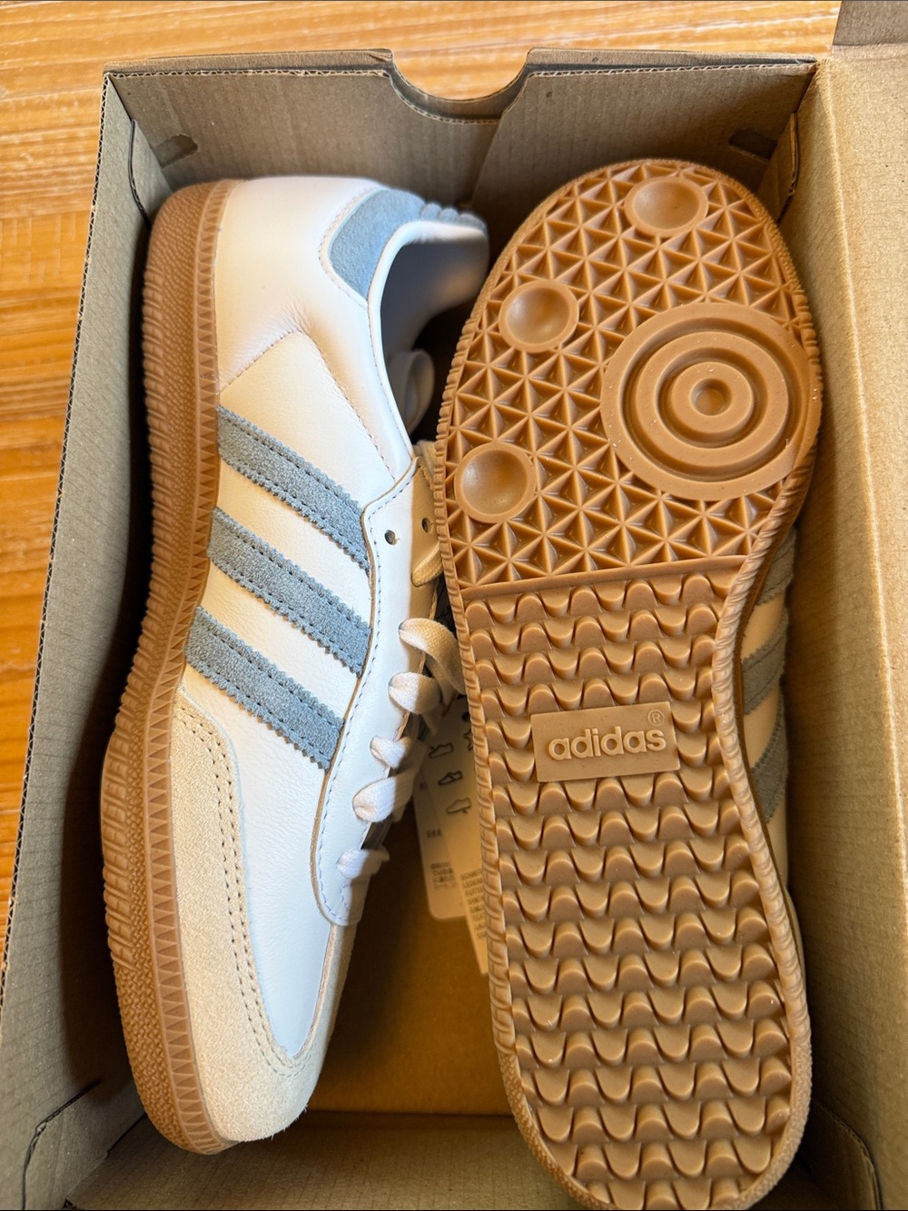 adidas Samba Sneakers in White, Blue-ish Gray & Gum - Picture 8 of 10